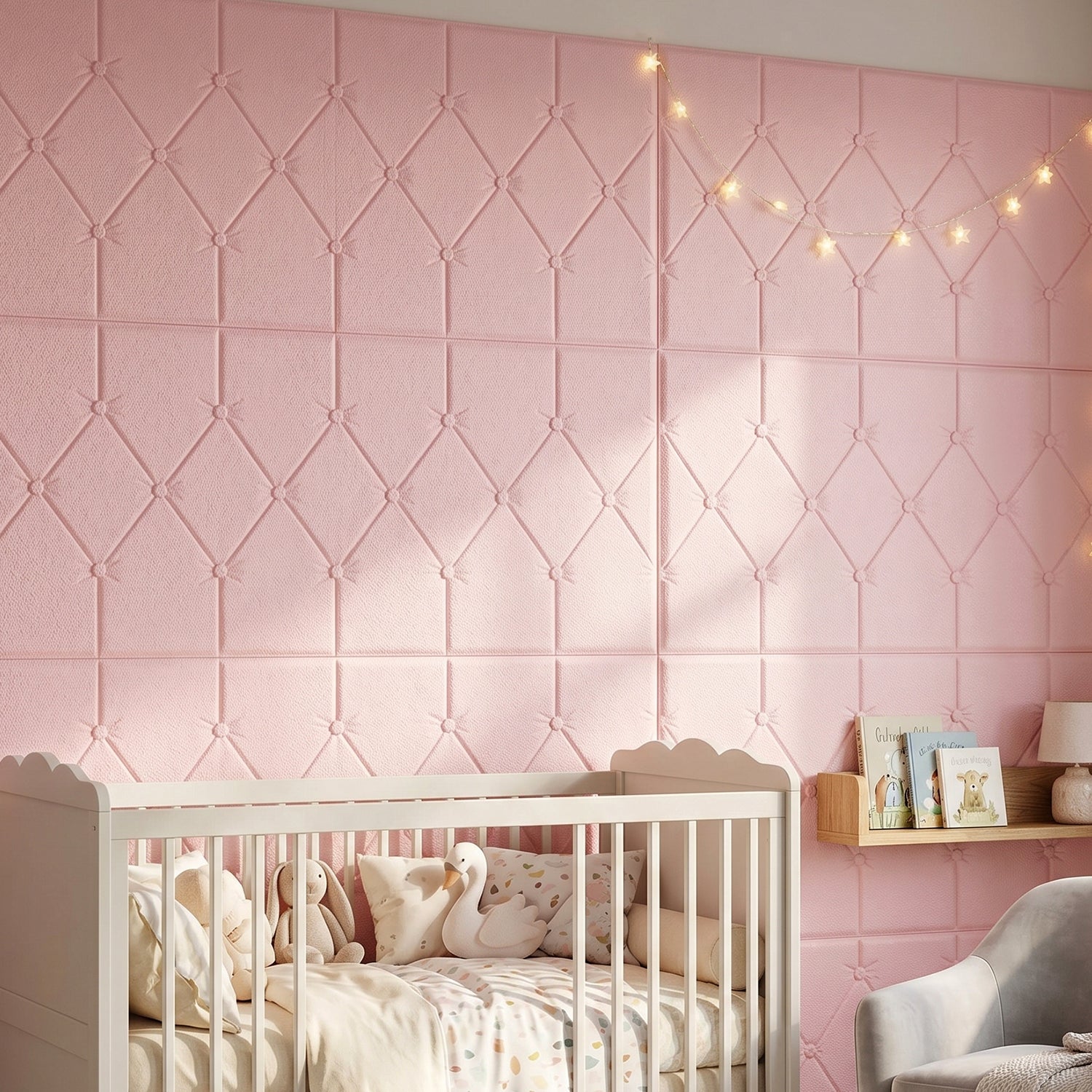 Self Adhesive 3d Foam Wall Panel Cushion Wallpaper (1 Pc Pink 69x35 Cm)