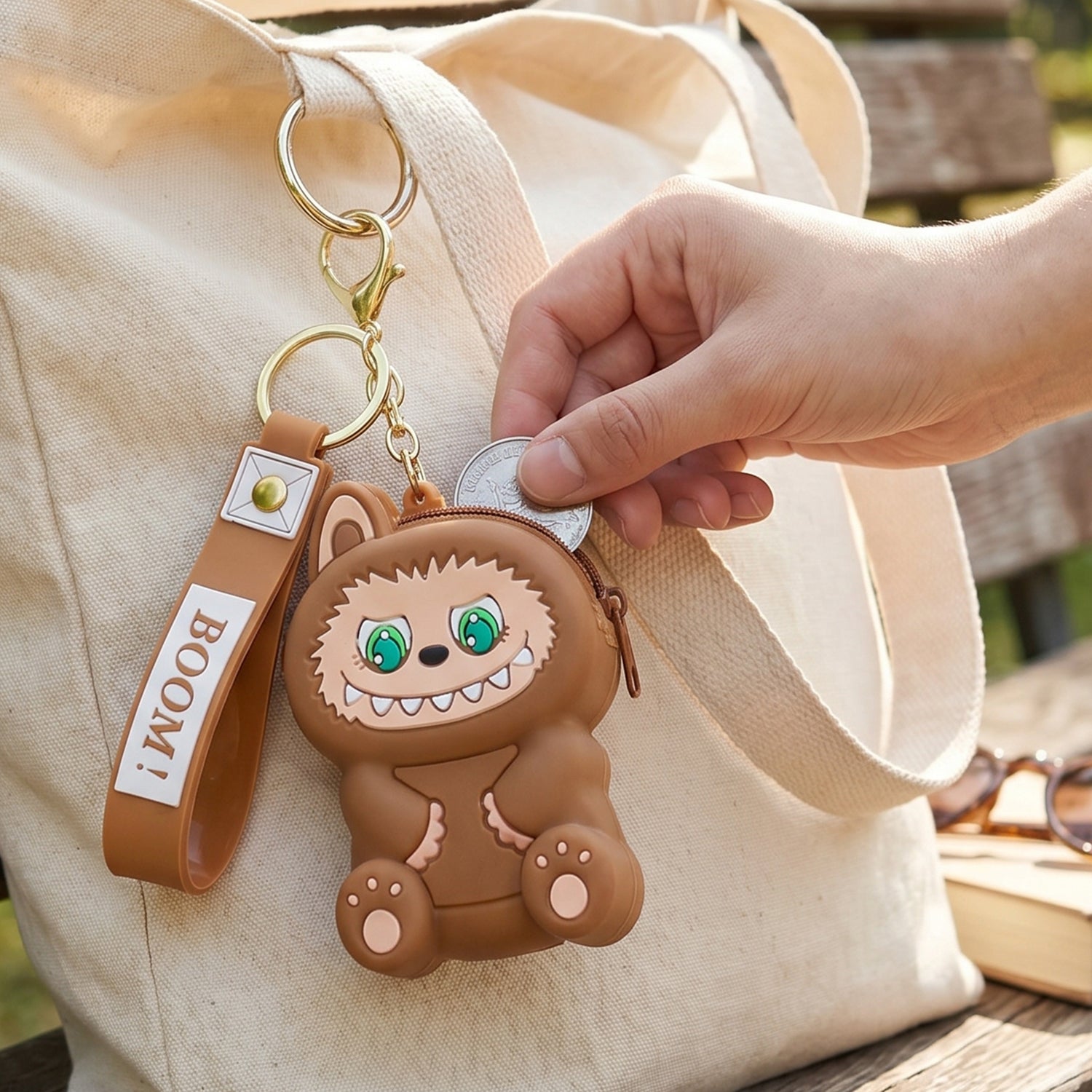 Cute Cartoon Character Mini Silicone Pouch Keychain With Strap (1 Pc)