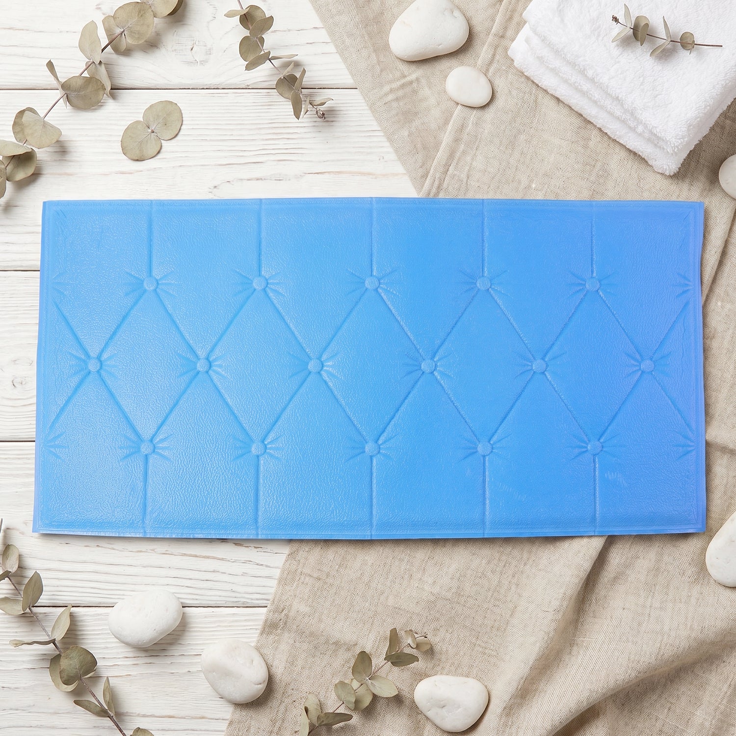 Self Adhesive 3d Foam Wall Panel Cushion Wallpaper (1 Pc Blue 69x35 Cm)