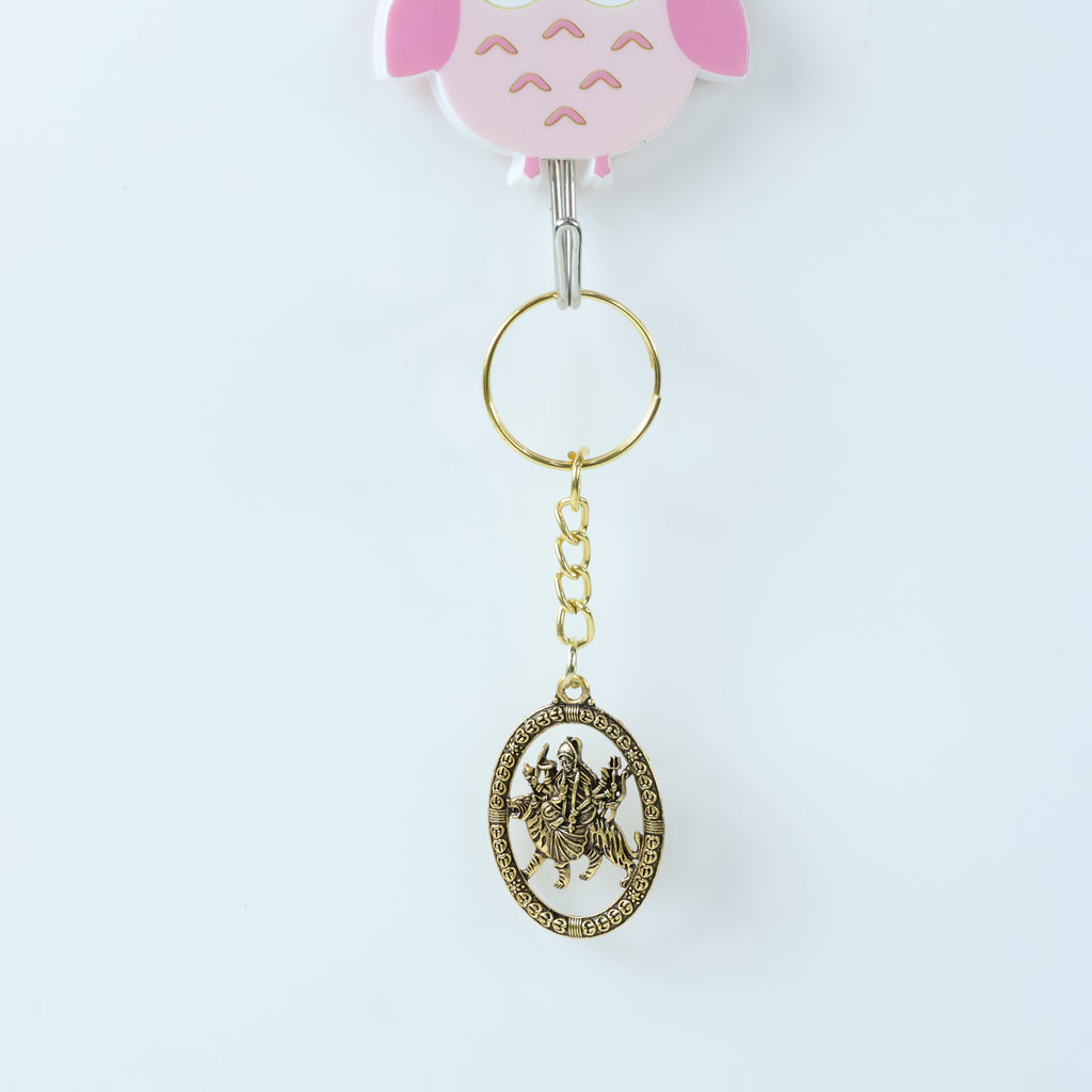 Maa Durga Oval Frame Golden Keychain (1 Pc)