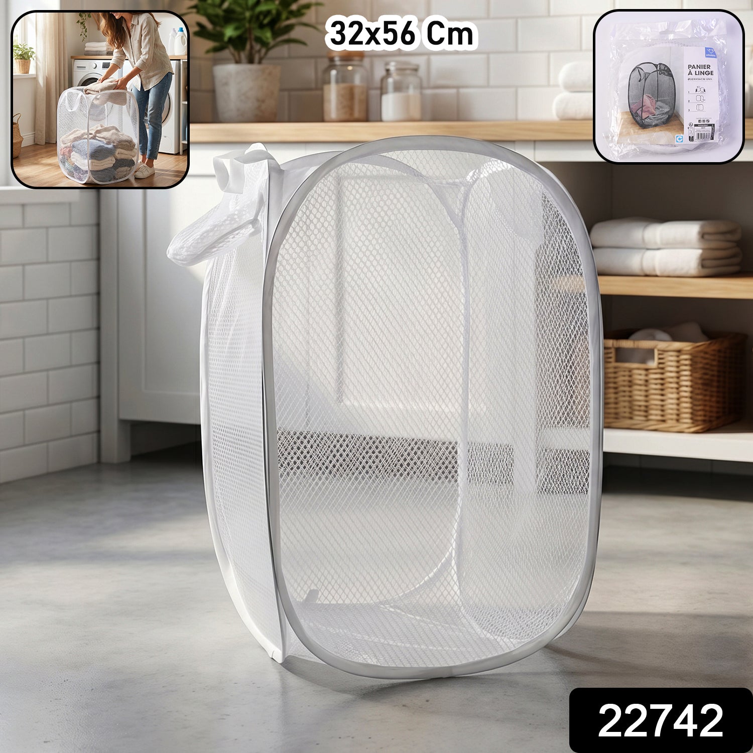 Foldable Mesh Laundry Bag Hamper (1 Pc 32x56 Cm)