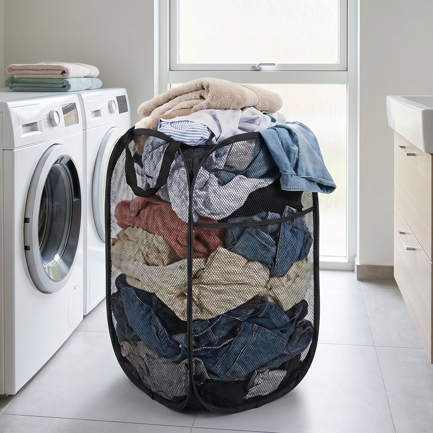 Foldable Mesh Laundry Bag Hamper (1 Pc 61x35x35 Cm)