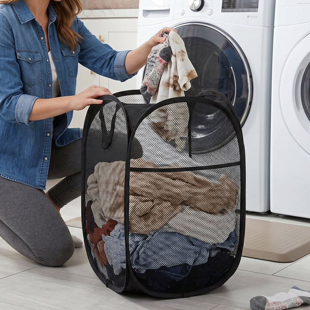 Foldable Mesh Laundry Bag Hamper (1 Pc 61x35x35 Cm)