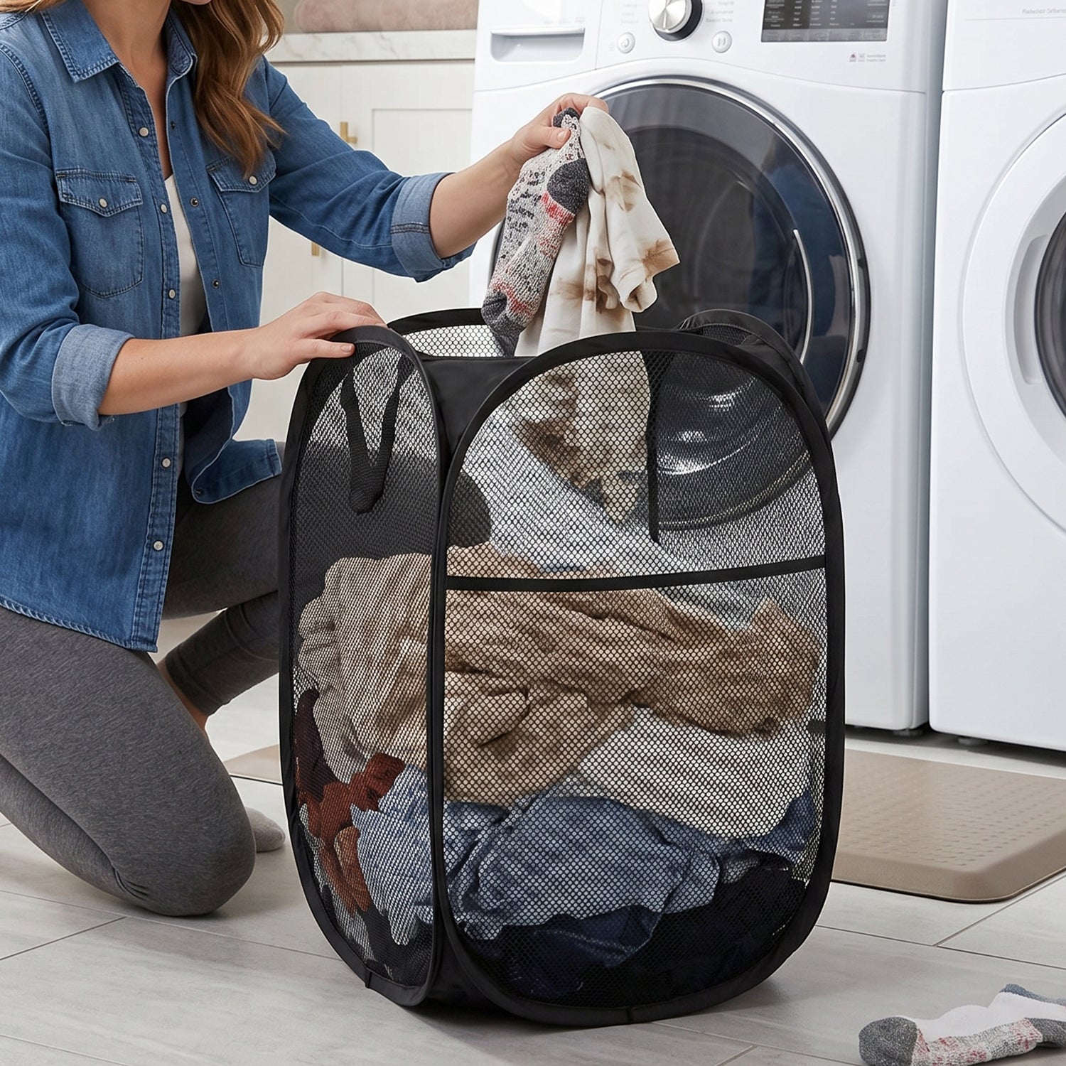 Foldable Mesh Laundry Bag Hamper (1 Pc 61x35x35 Cm)