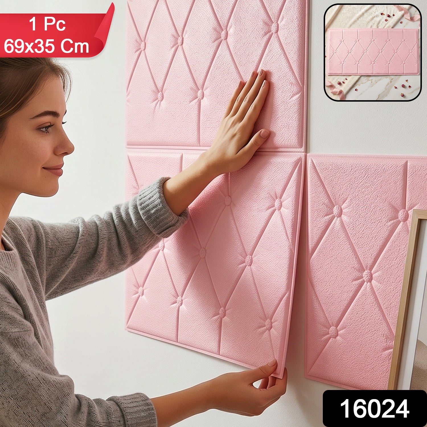 Self Adhesive 3d Foam Wall Panel Cushion Wallpaper (1 Pc Pink 69x35 Cm)