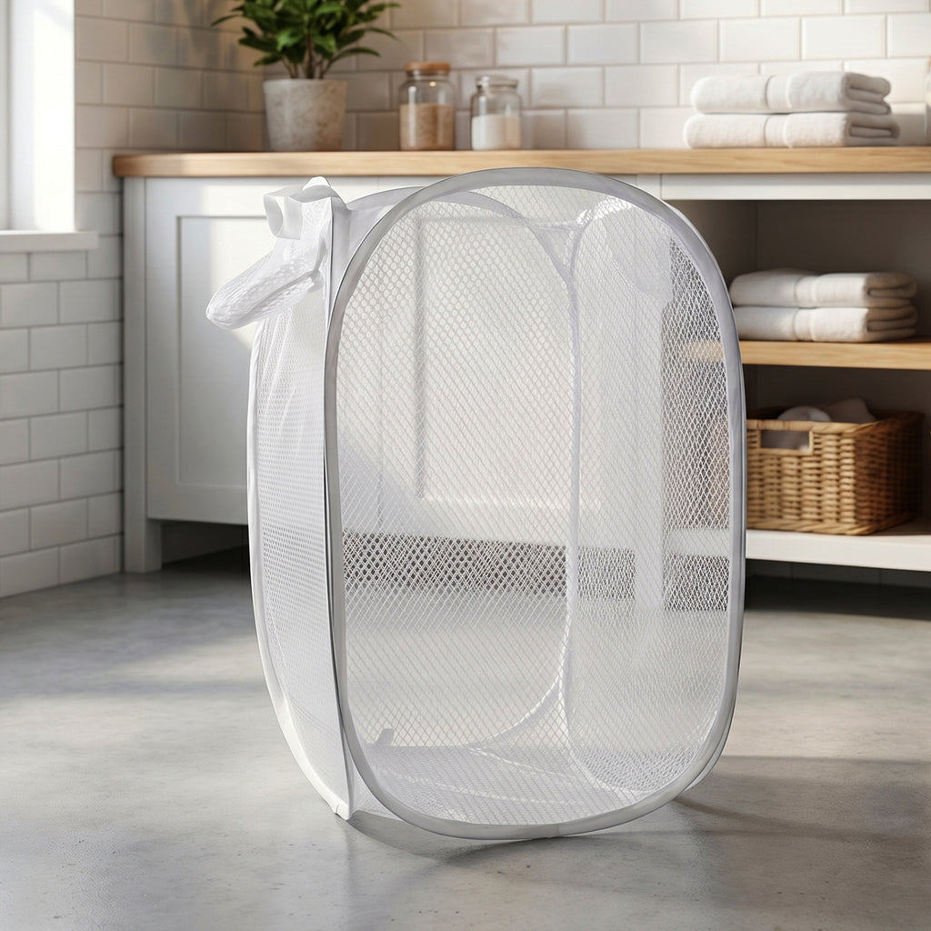 Foldable Mesh Laundry Bag Hamper (1 Pc 32x56 Cm)