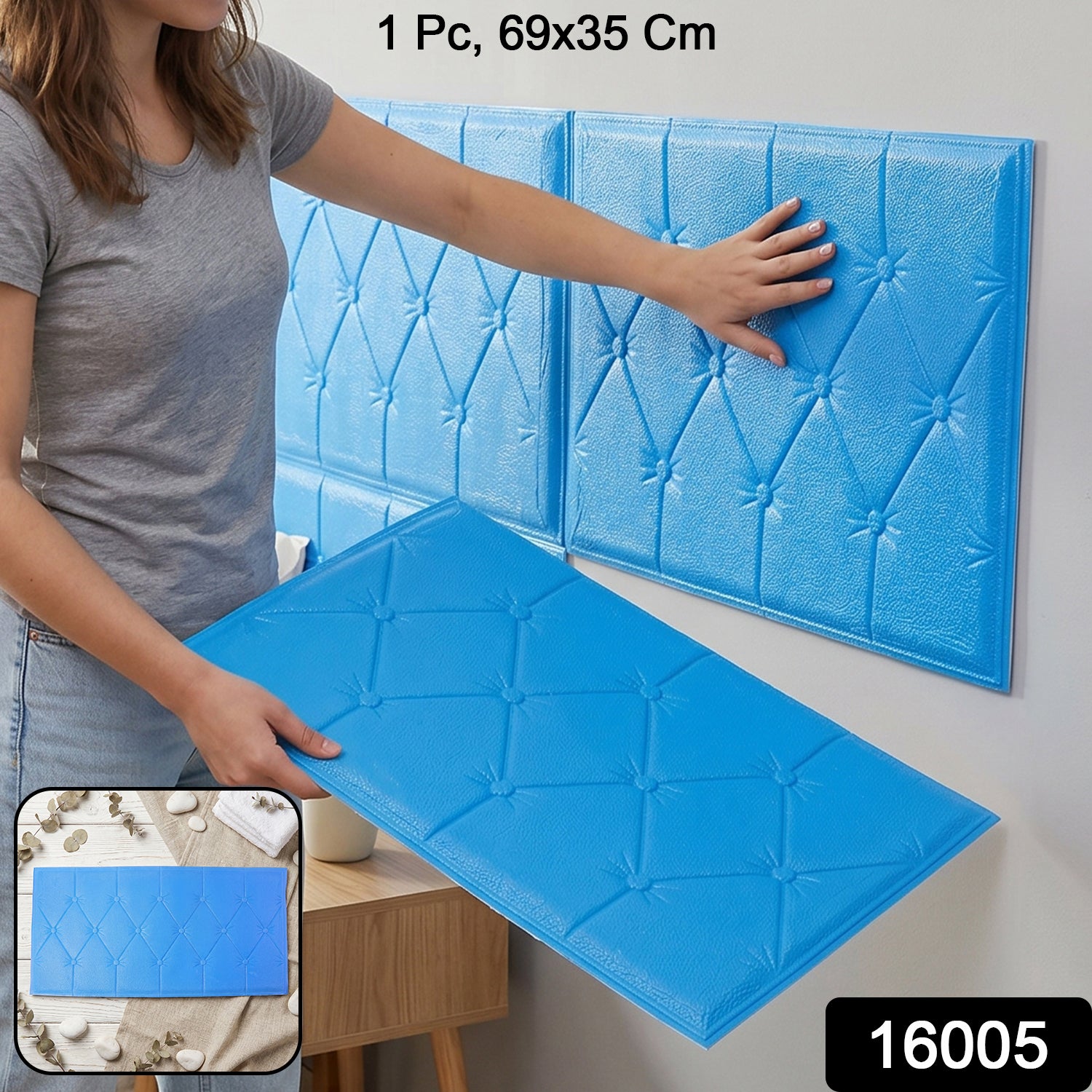 Self Adhesive 3d Foam Wall Panel Cushion Wallpaper (1 Pc Blue 69x35 Cm)