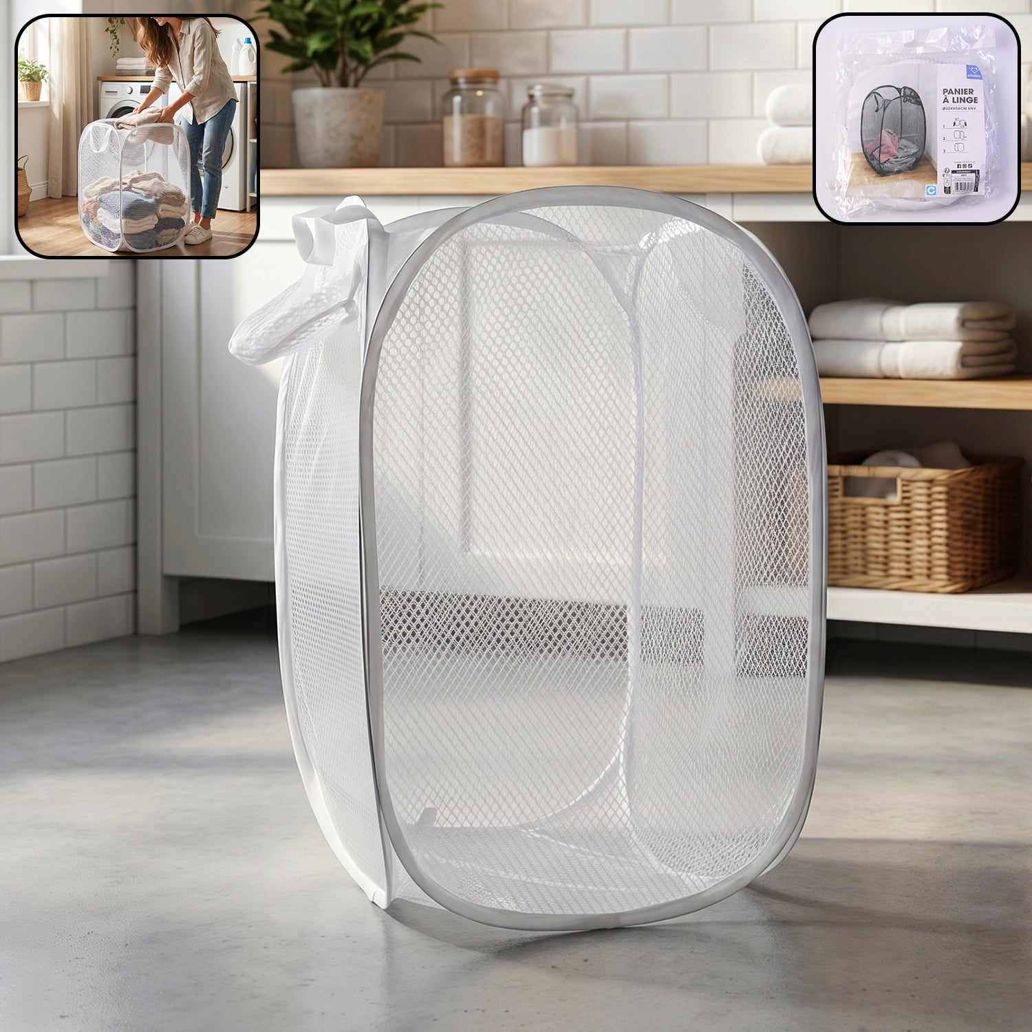 Foldable Mesh Laundry Bag Hamper (1 Pc 32x56 Cm)
