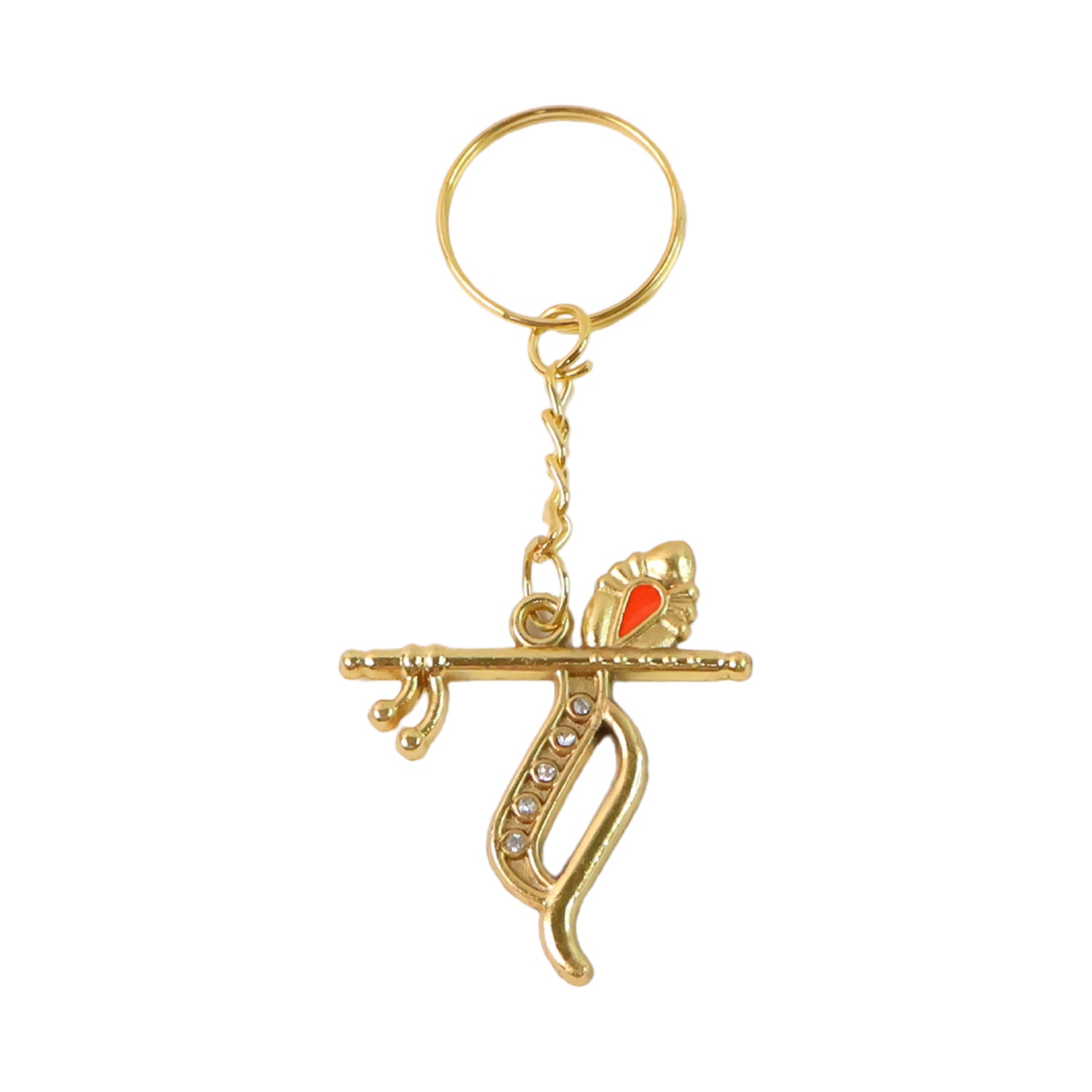 Flute And Peacock Feather Krishna Design Keychain (1 Pc)
