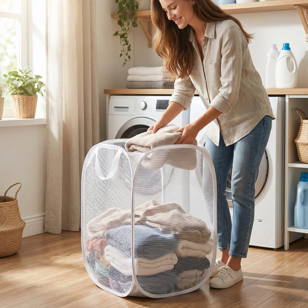 Foldable Mesh Laundry Bag Hamper (1 Pc 32x56 Cm)